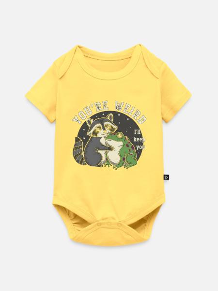Waschbär und Frosch Umarmung - Baby Premium Kurzarmbody - Pastellgelb