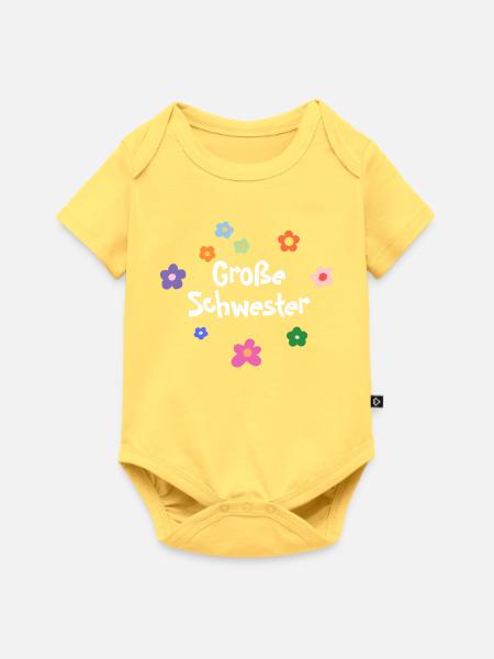 Große Schwester Blumen Design - Baby Premium Kurzarmbody - Pastellgelb