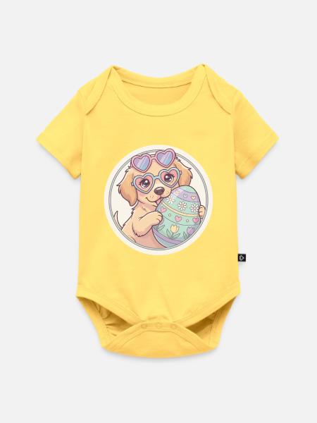 Hündchen mit Herzbrille und Osterei - Baby Premium Kurzarmbody - Pastellgelb