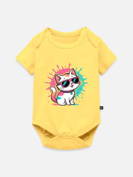 Bunte Katzen-Sonnenbrille - Baby Premium Kurzarmbody - Pastellgelb