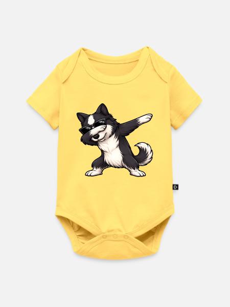 Dabbing Border Collie - Baby Premium Kurzarmbody - Pastellgelb