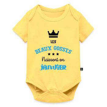 Cadeau naissance bébé garçon Janvier Beaux Gosses - Body à manches courtes Premium Bébé - jaune pastel - Devant