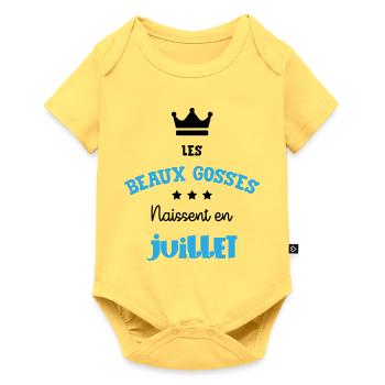 Cadeau naissance bébé garçon Juillet Beaux Gosses - Body à manches courtes Premium Bébé - jaune pastel - Devant