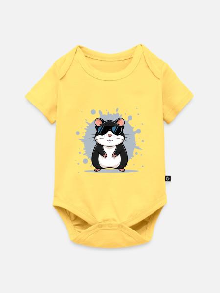Hamster-Sonnenbrille - Baby Premium Kurzarmbody - Pastellgelb