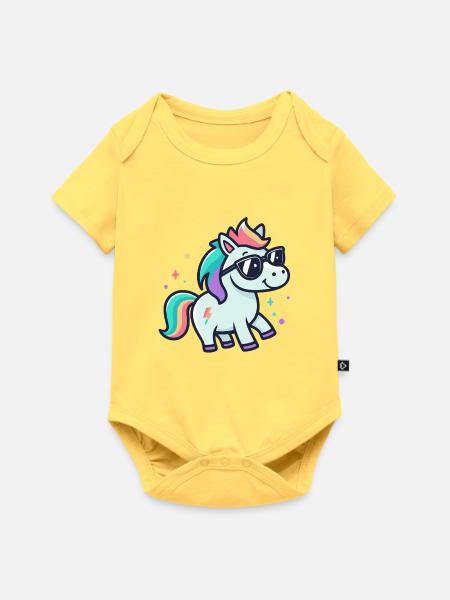 Regenbogen-Einhorn-Sonnenbrille - Baby Premium Kurzarmbody - Pastellgelb