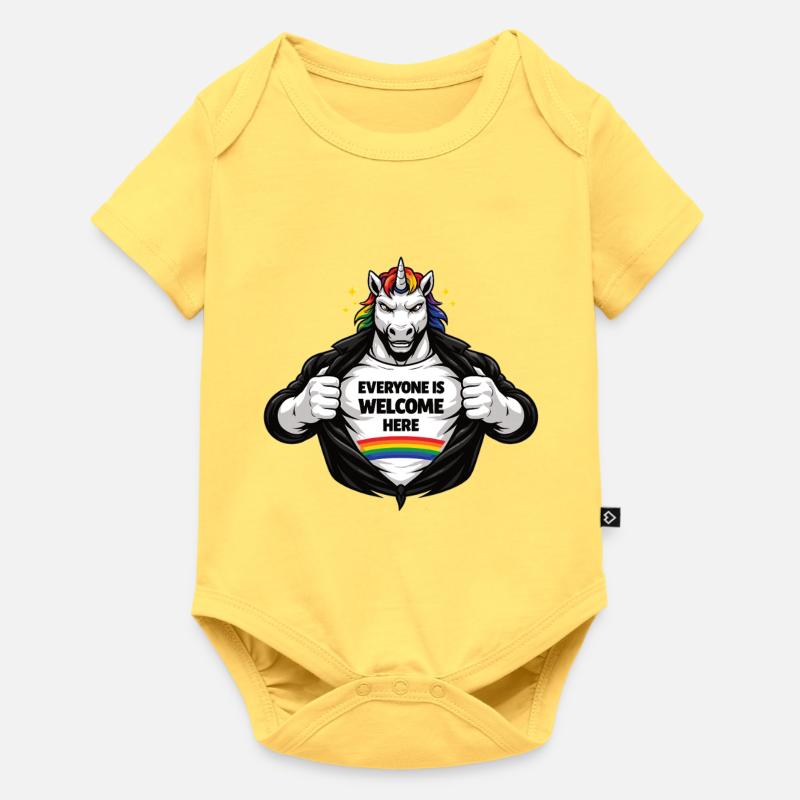 Vielfalt & Respekt Regenbogen Statement Design - Baby Premium Kurzarmbody - Pastellgelb