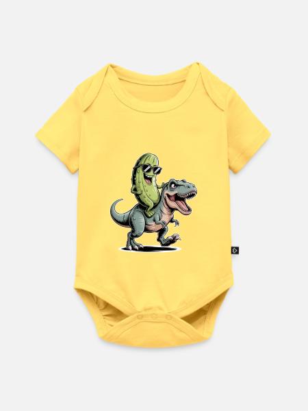 Saure Gurke reitet auf Dinosaurier - Baby Premium Kurzarmbody - Pastellgelb