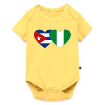 Drapeau du Nigeria Drapeau du cœur du Cuba - Body à manches courtes Premium Bébé - jaune pastel - Devant