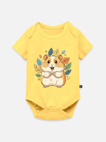 Kuscheliger Hamster mit Herbstblättern - Baby Premium Kurzarmbody - Pastellgelb