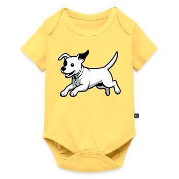 Verspielter Hund-Cartoon - Baby Premium Kurzarmbody - Pastellgelb - Vorne