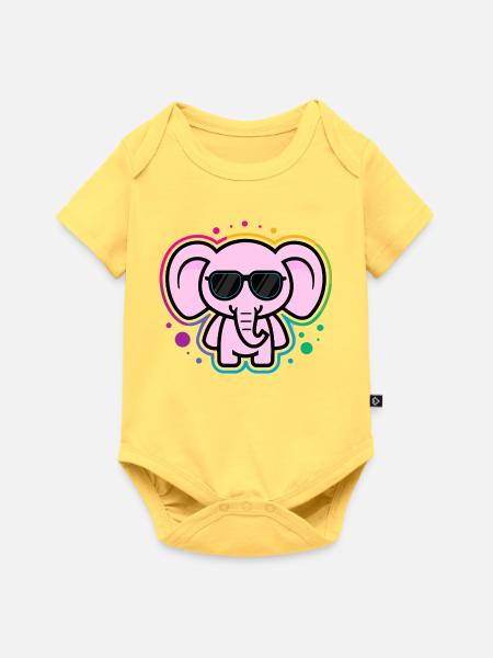 Rosa Elefant mit Brille - Baby Premium Kurzarmbody - Pastellgelb