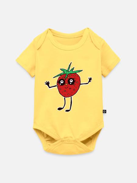 Kawaii Erdbeere Erdbeeren Frucht lustig - Baby Premium Kurzarmbody - Pastellgelb