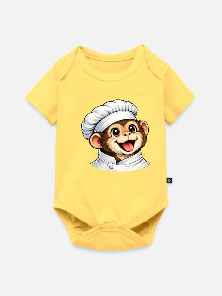 Süßer Affe Koch Cartoon - Baby Premium Kurzarmbody - Pastellgelb