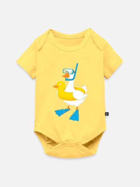 Schnorchelente mit Flossen - Baby Premium Kurzarmbody - Pastellgelb