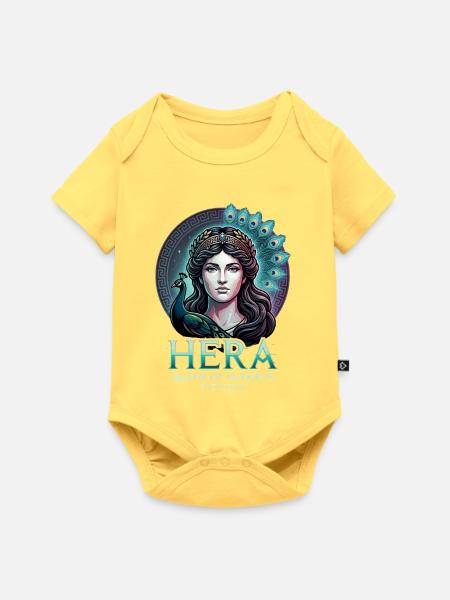 Hera bunter Pfau - Baby Premium Kurzarmbody - Pastellgelb