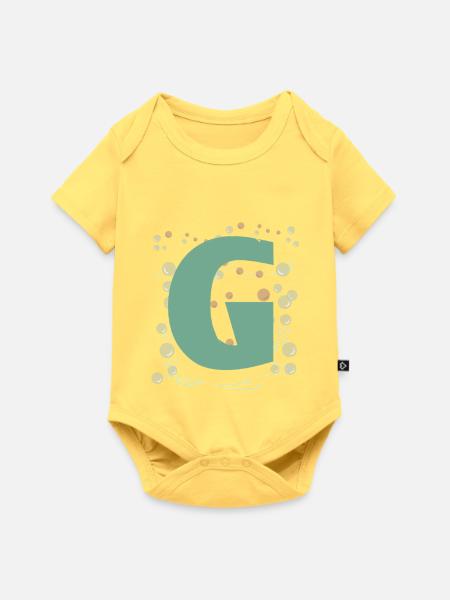 Buchstabe G in grün - Baby Premium Kurzarmbody - Pastellgelb