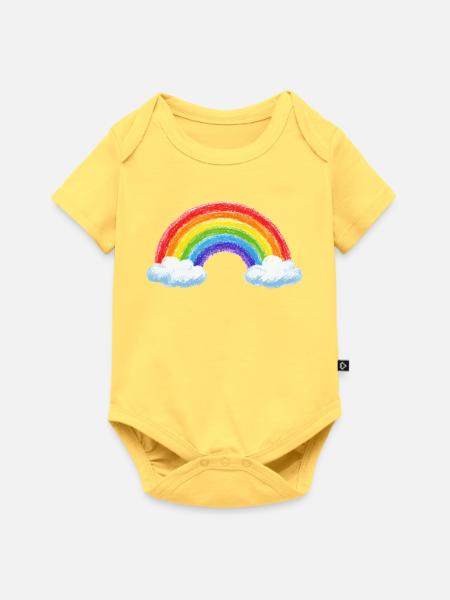 Regenbogen über Wolken - Baby Premium Kurzarmbody - Pastellgelb