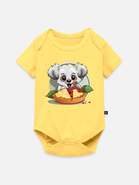 Kawaii Koala Pie Genuss - Baby Premium Kurzarmbody - Pastellgelb
