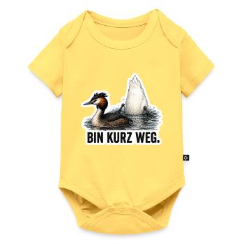 Bin kurz weg – Vogel Motiv - Baby Premium Kurzarmbody - Pastellgelb - Vorne
