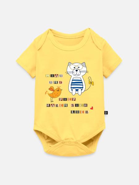Katze und Vogel - Baby Premium Kurzarmbody - Pastellgelb