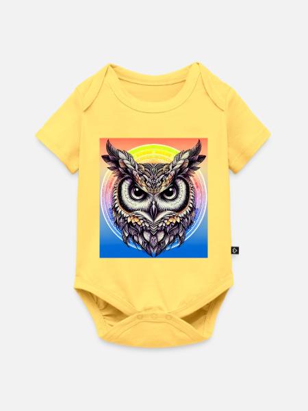 Eule - Baby Premium Kurzarmbody - Pastellgelb