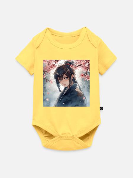 Hanfu unter Kirschblüten - Baby Premium Kurzarmbody - Pastellgelb