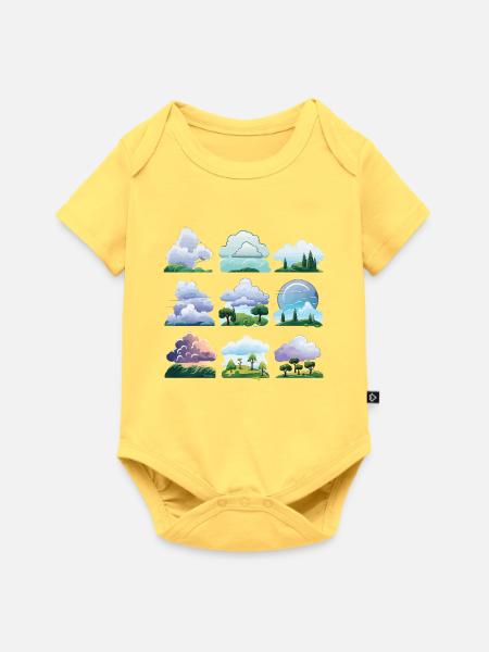 Wolkenlandschaften Cartoon Set - Baby Premium Kurzarmbody - Pastellgelb
