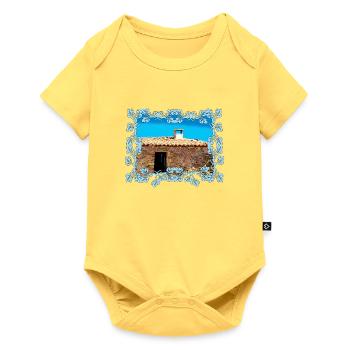 Coastal Village Cabin in Blue Frame Mallorca - Baby Premium short-sleeve bodysuit - sky yellow - Front