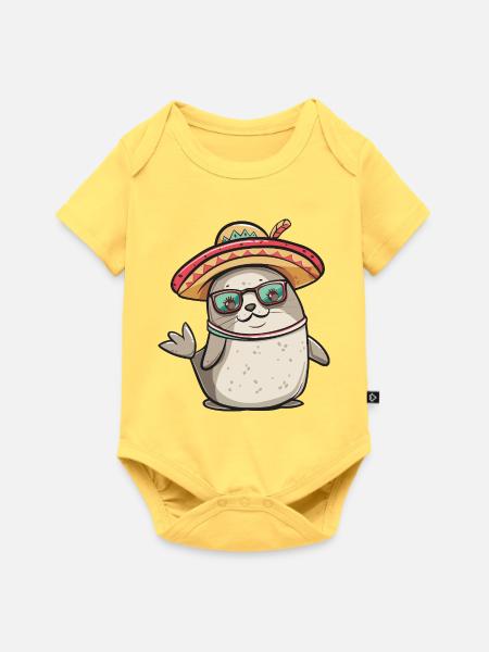 Robbe Tier Lustig Sombrero - Baby Premium Kurzarmbody - Pastellgelb