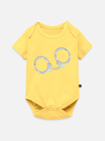 Handschellen - Baby Premium Kurzarmbody - Pastellgelb