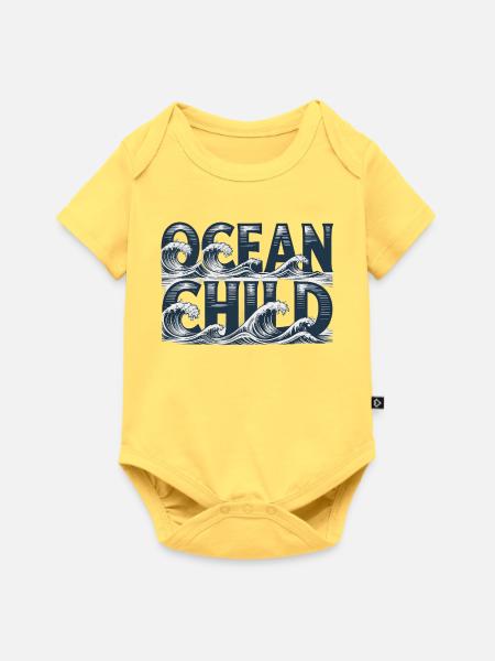 Ocean Child Wellenkunst - Baby Premium Kurzarmbody - Pastellgelb