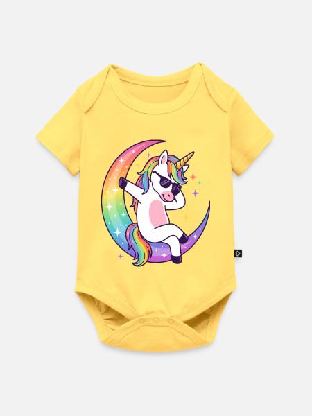 Regenbogen-Einhorn-Mond-Rille - Baby Premium Kurzarmbody - Pastellgelb