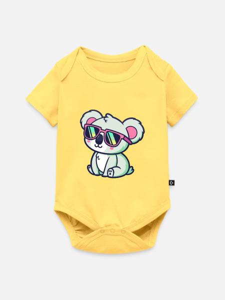 Koala Kawaii sitzende pinke Brille - Baby Premium Kurzarmbody - Pastellgelb