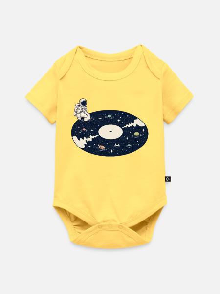 Kosmische Vinyl-Astronauten-Weltraummusik - Baby Premium Kurzarmbody - Pastellgelb