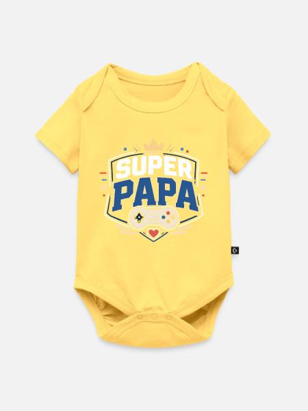 Super Papa Gaming Schild - Baby Premium Kurzarmbody - Pastellgelb