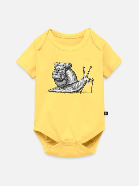 Snail Trekker mit Rucksack - Baby Premium Kurzarmbody - Pastellgelb