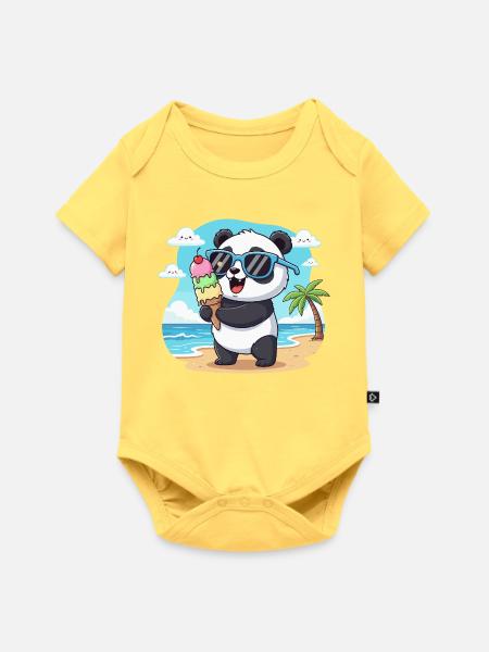 Panda am Strand mit Eiscreme - Baby Premium Kurzarmbody - Pastellgelb