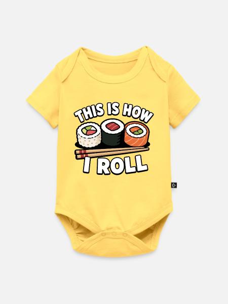 So rolle ich japanische Sashimi-Rollen - Baby Premium Kurzarmbody - Pastellgelb