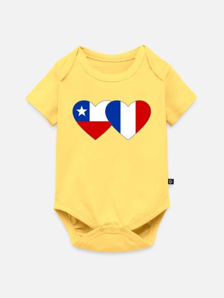 Chile Frankreich Flagge Herz - Baby Premium Kurzarmbody - Pastellgelb
