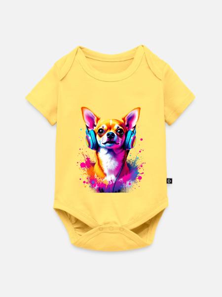 Chihuahua mit Kopfhörer - Baby Premium Kurzarmbody - Pastellgelb