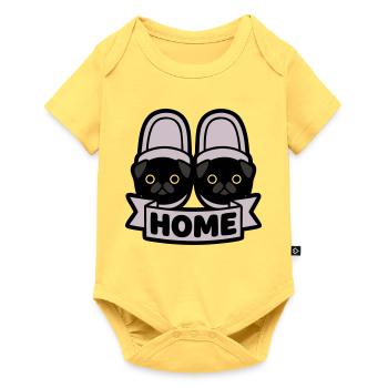 Mops Hausschuhe Home Banner - Baby Premium Kurzarmbody - Pastellgelb - Vorne