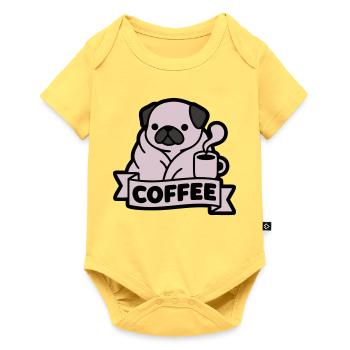Bannière du Café du Matin du Carlin - Body à manches courtes Premium Bébé - jaune pastel - Devant