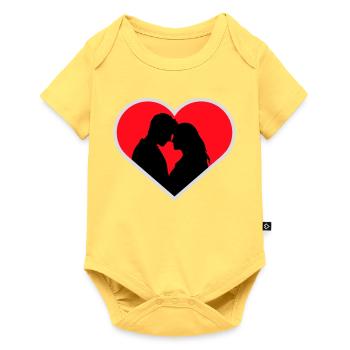 Couple Silhouette Amour Romance Petit ami de la Saint-Valentin - Body à manches courtes Premium Bébé - jaune pastel - Devant