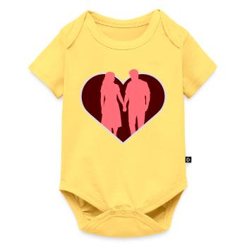 Couple Silhouette Amour Romance Petit ami de la Saint-Valentin - Body à manches courtes Premium Bébé - jaune pastel - Devant