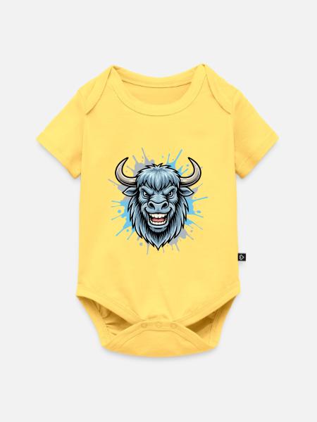 Blauer Bison Kopf Spritzer - Baby Premium Kurzarmbody - Pastellgelb
