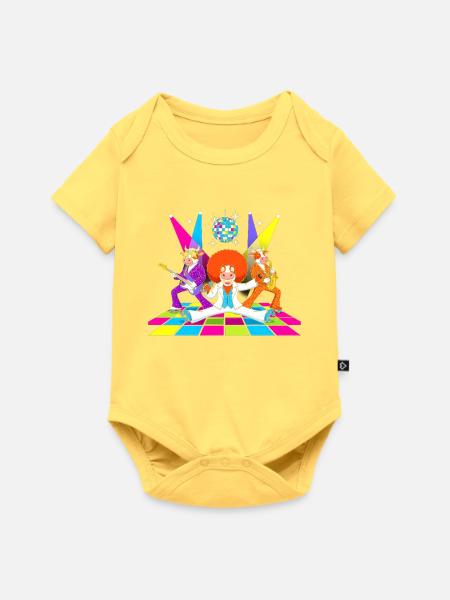 DiscoKuh im Glitzer-Auftritt - Baby Premium Kurzarmbody - Pastellgelb