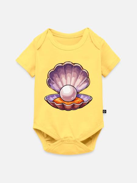 Irisierende Perle in Muschel - Baby Premium Kurzarmbody - Pastellgelb