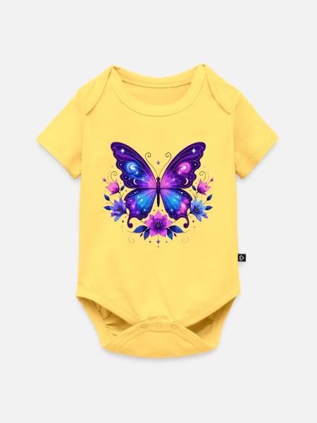 KosmosSchmetterling im Blütenkranz - Baby Premium Kurzarmbody - Pastellgelb