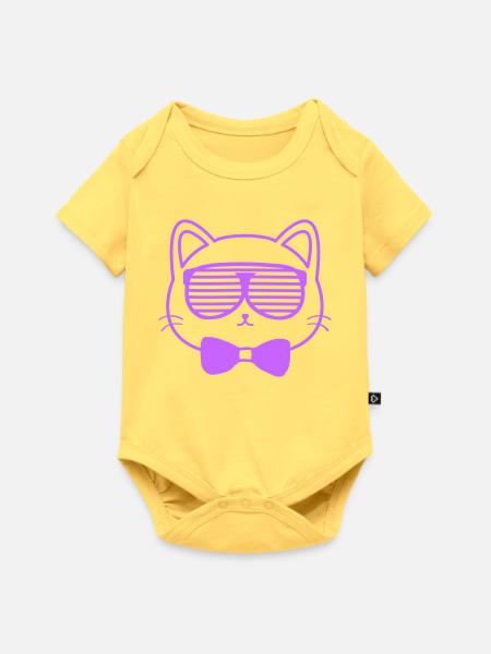 Katze mit Sonnenbrille - Baby Premium Kurzarmbody - Pastellgelb