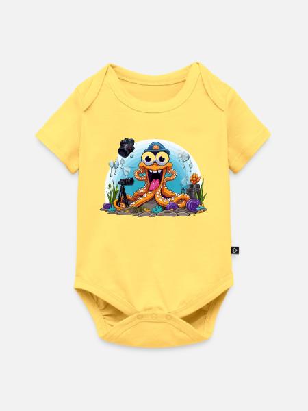 Tauchender Foto-Oktopus - Baby Premium Kurzarmbody - Pastellgelb